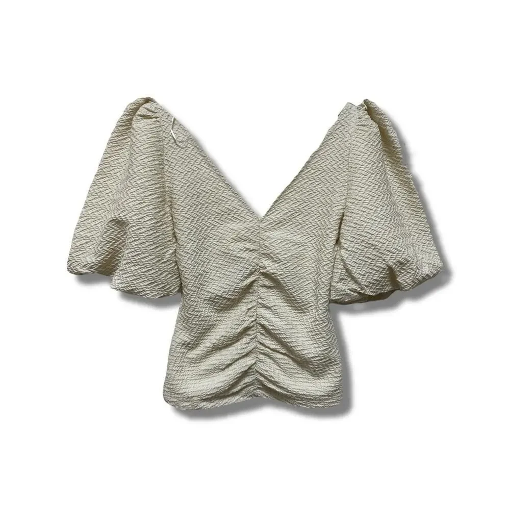Free People Cream Puff Sleeve Textured Blouse in size XS
